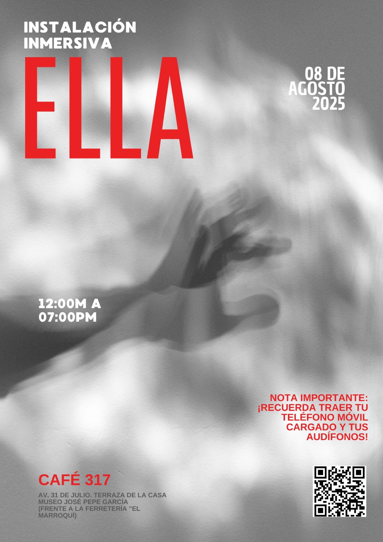 Poster for Ella, an immersive installation at Café 317