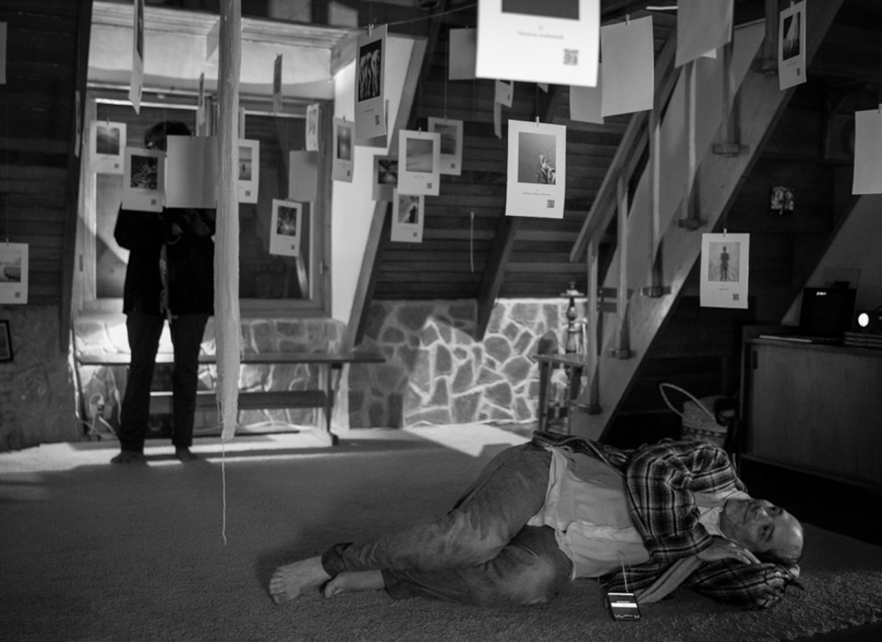 Visitors moving through the suspended installation