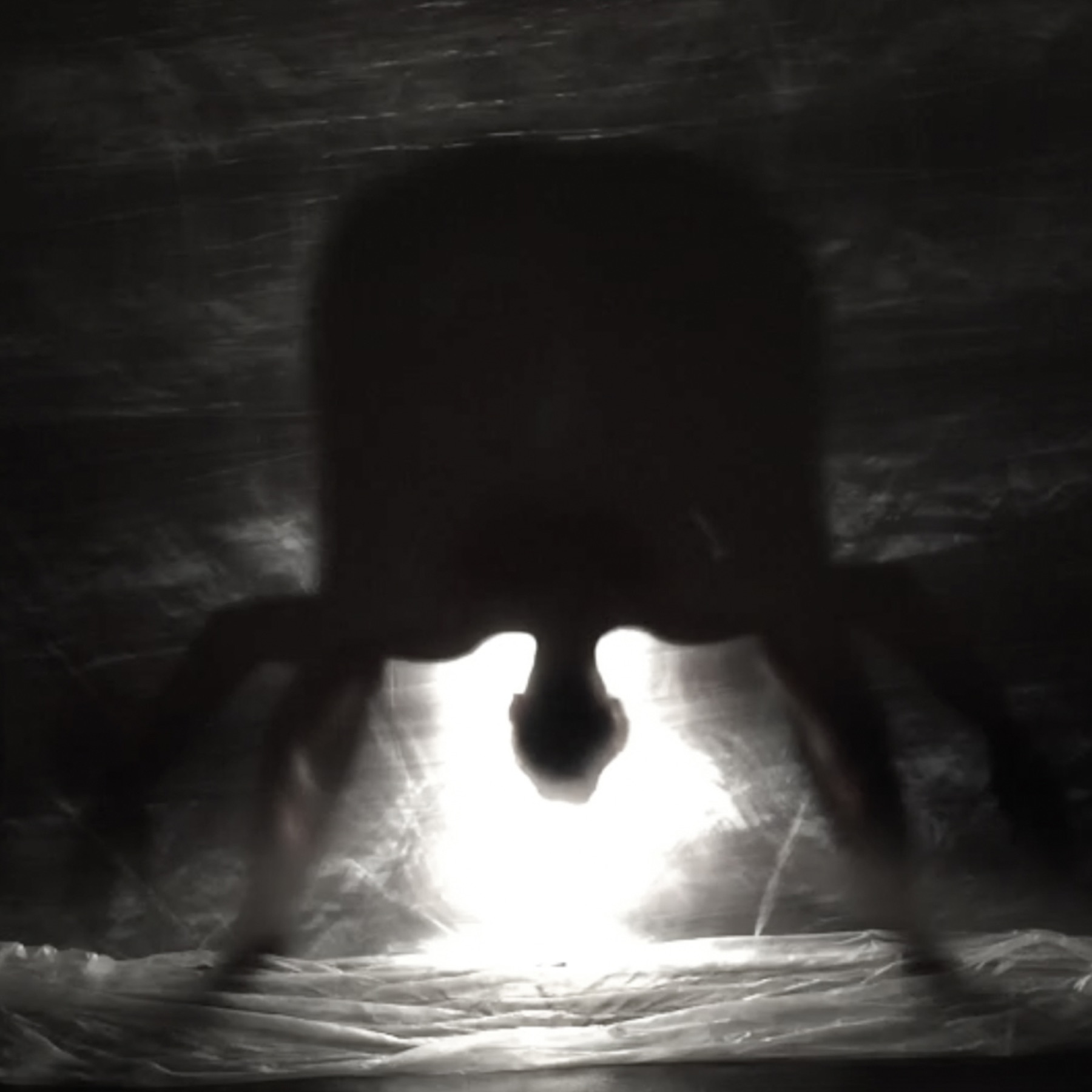 Inverted figure suspended before the light